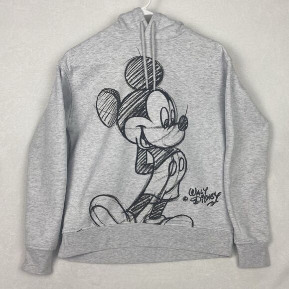 Disney Mickey Mouse Sweater Womens Extra Small Gray Hoodie Sweatshirt Pockets - Picture 1 of 8